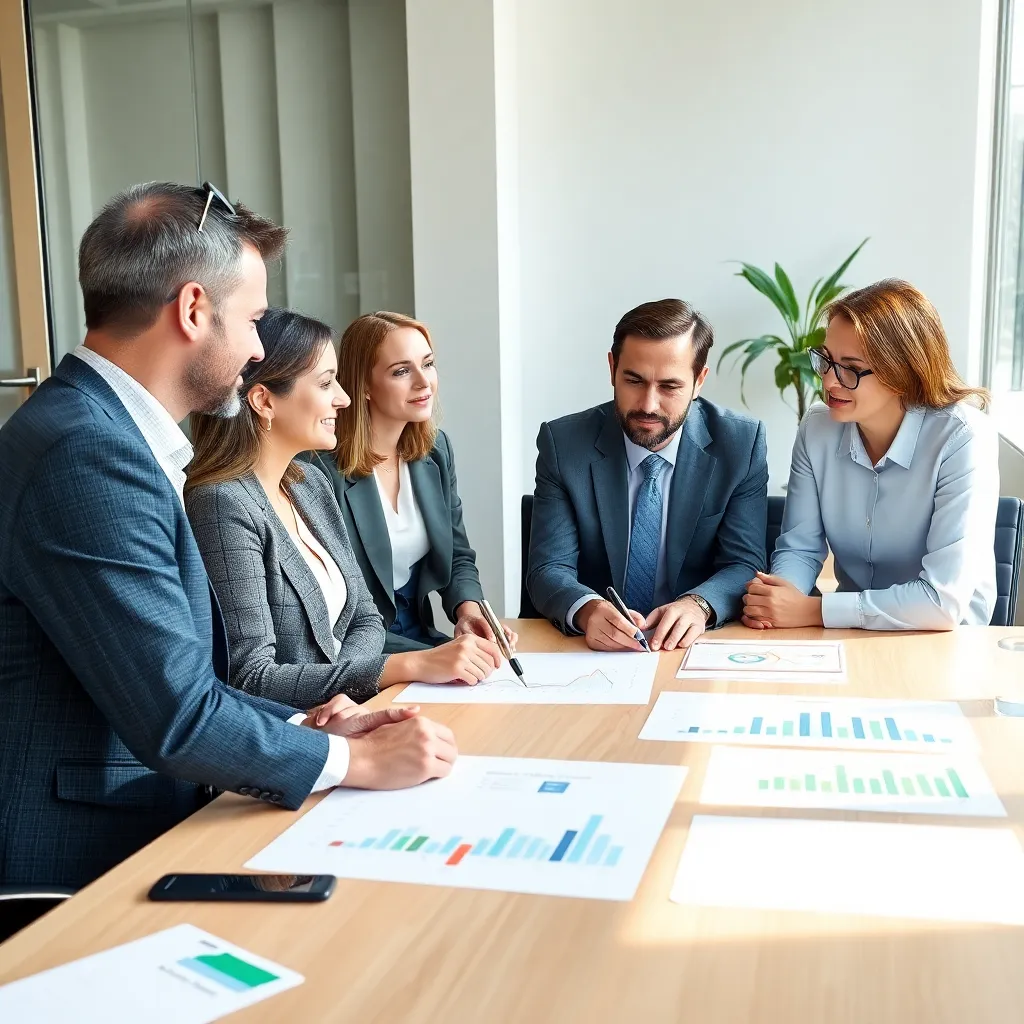Financieel adviseur in gesprek met klant in modern kantoor