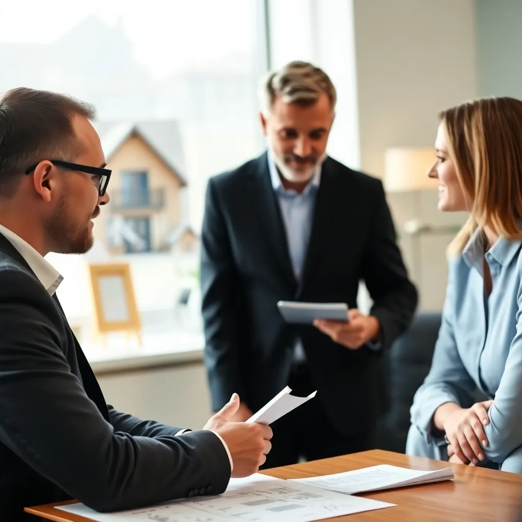 Hypotheekadviseur die verschillende hypotheekopties uitlegt aan een jong stel