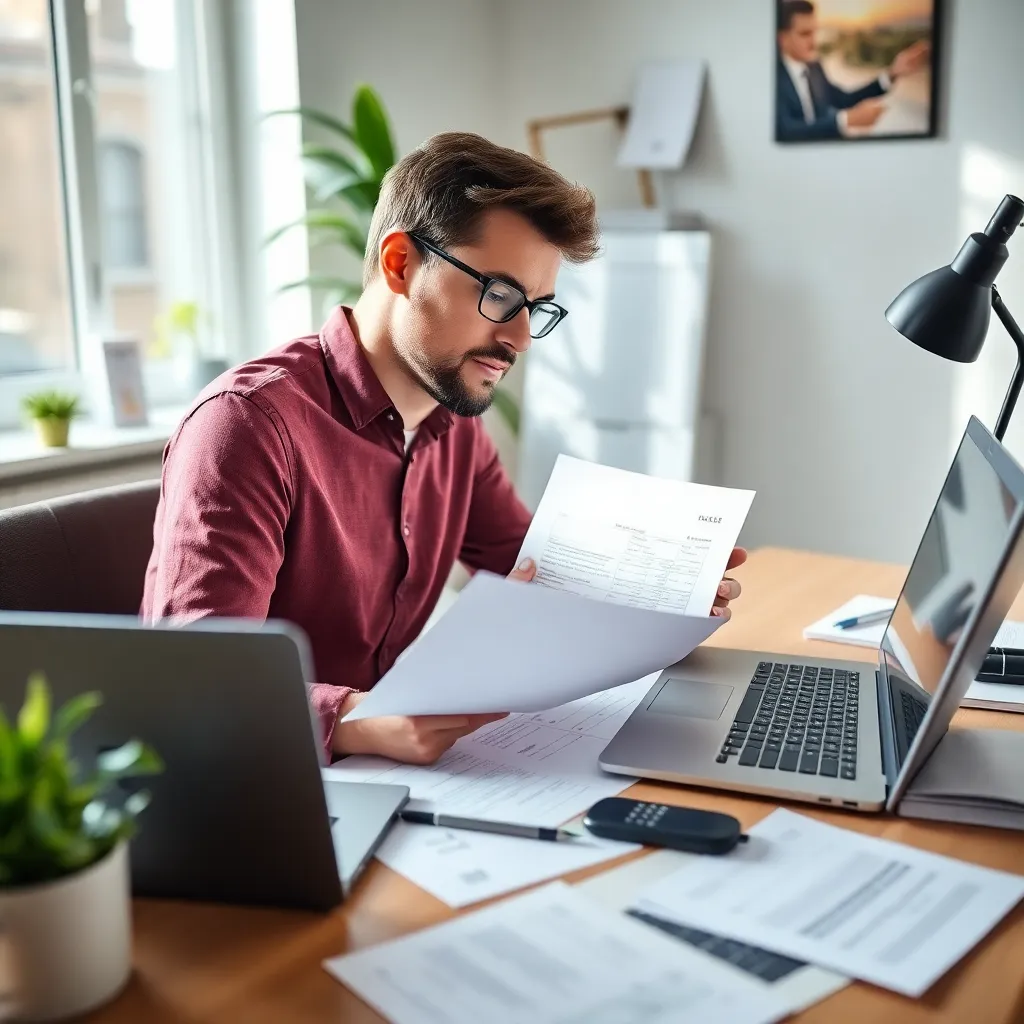 Nederlandse ZZP'er werkt aan administratie op laptop met belastingdocumenten