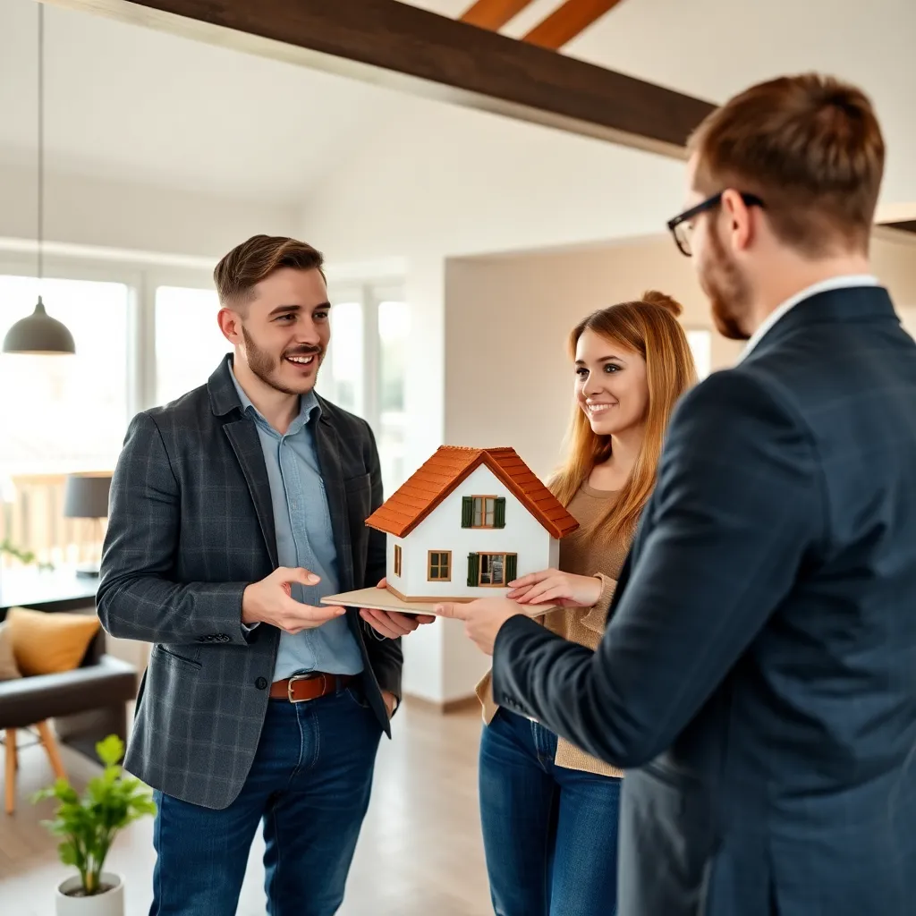 Nederlandse huizenmarkt met makelaar en kopers