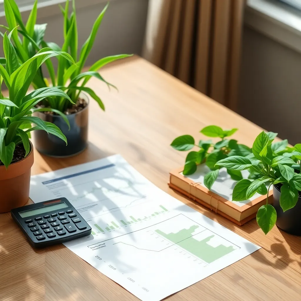 Duurzaam beleggingsconcept met groene planten en financiële grafieken